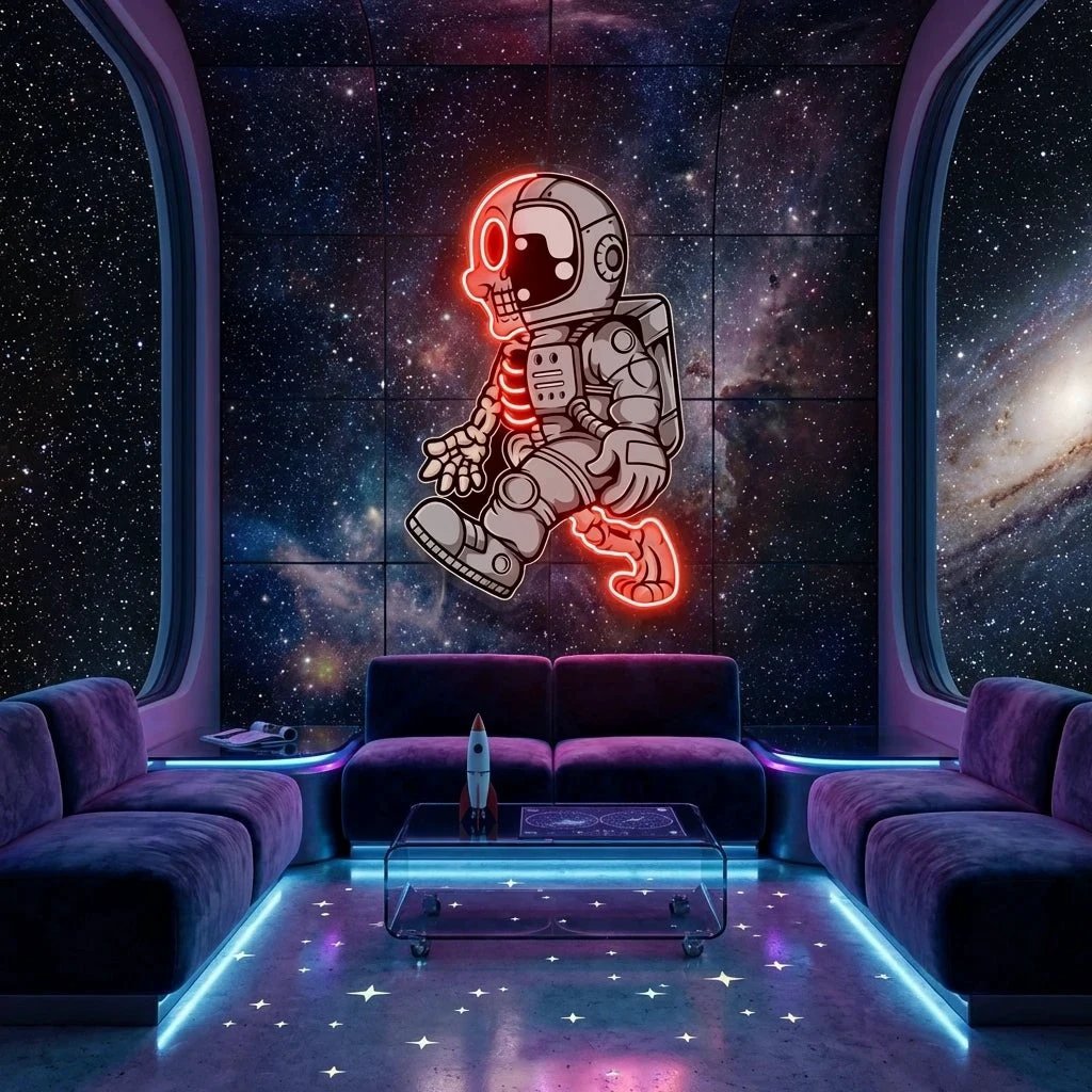 Astronaut Half Skull Artwork Led Neon Sign Light