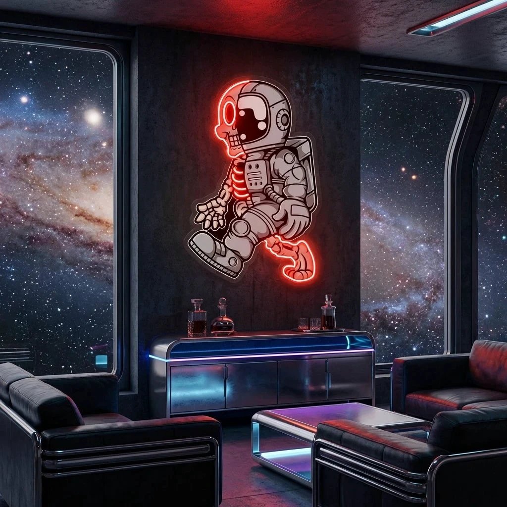 Astronaut Half Skull Artwork Led Neon Sign Light