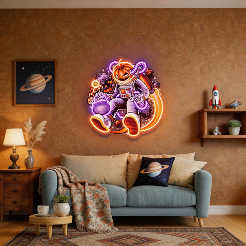 Astronaut Halloween Pumpkin Artwork Led Neon Sign Light