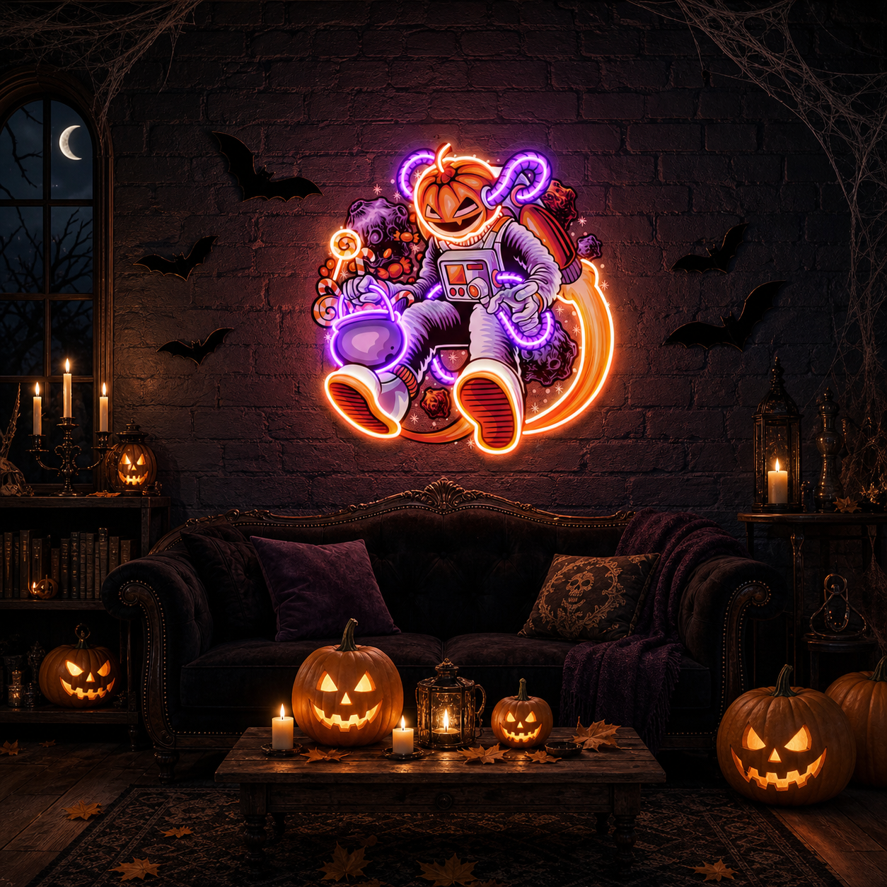 Astronaut Halloween Pumpkin Artwork Led Neon Sign Light