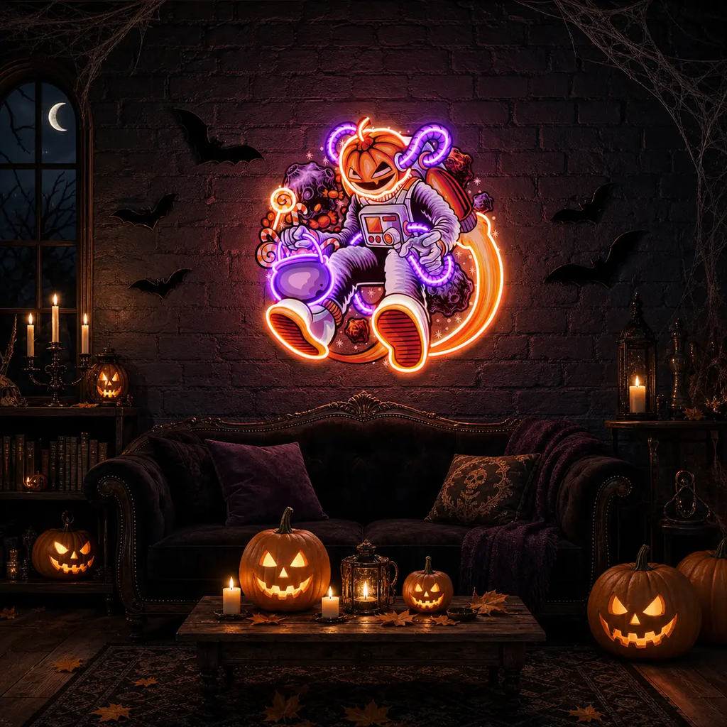 Astronaut Halloween Pumpkin Artwork Led Neon Sign Light