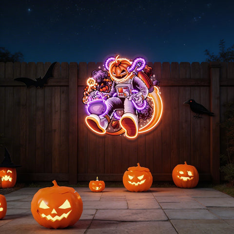 Astronaut Halloween Pumpkin Artwork Led Neon Sign Light