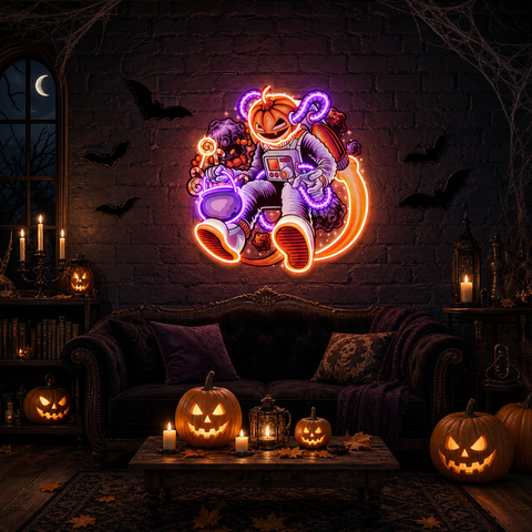 Astronaut Halloween Pumpkin Artwork Led Neon Sign Light