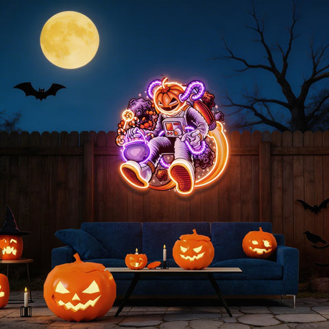 Astronaut Halloween Pumpkin Artwork Led Neon Sign Light