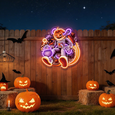 Astronaut Halloween Pumpkin Artwork Led Neon Sign Light