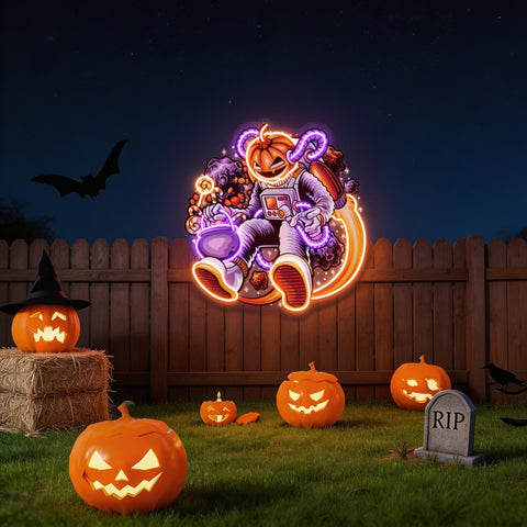 Astronaut Halloween Pumpkin Artwork Led Neon Sign Light