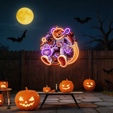 Astronaut Halloween Pumpkin Artwork Led Neon Sign Light