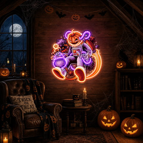Astronaut Halloween Pumpkin Artwork Led Neon Sign Light