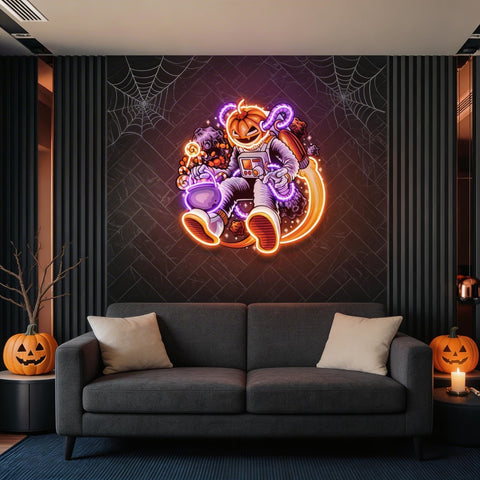 Astronaut Halloween Pumpkin Artwork Led Neon Sign Light