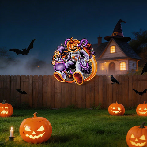 Astronaut Halloween Pumpkin Artwork Led Neon Sign Light