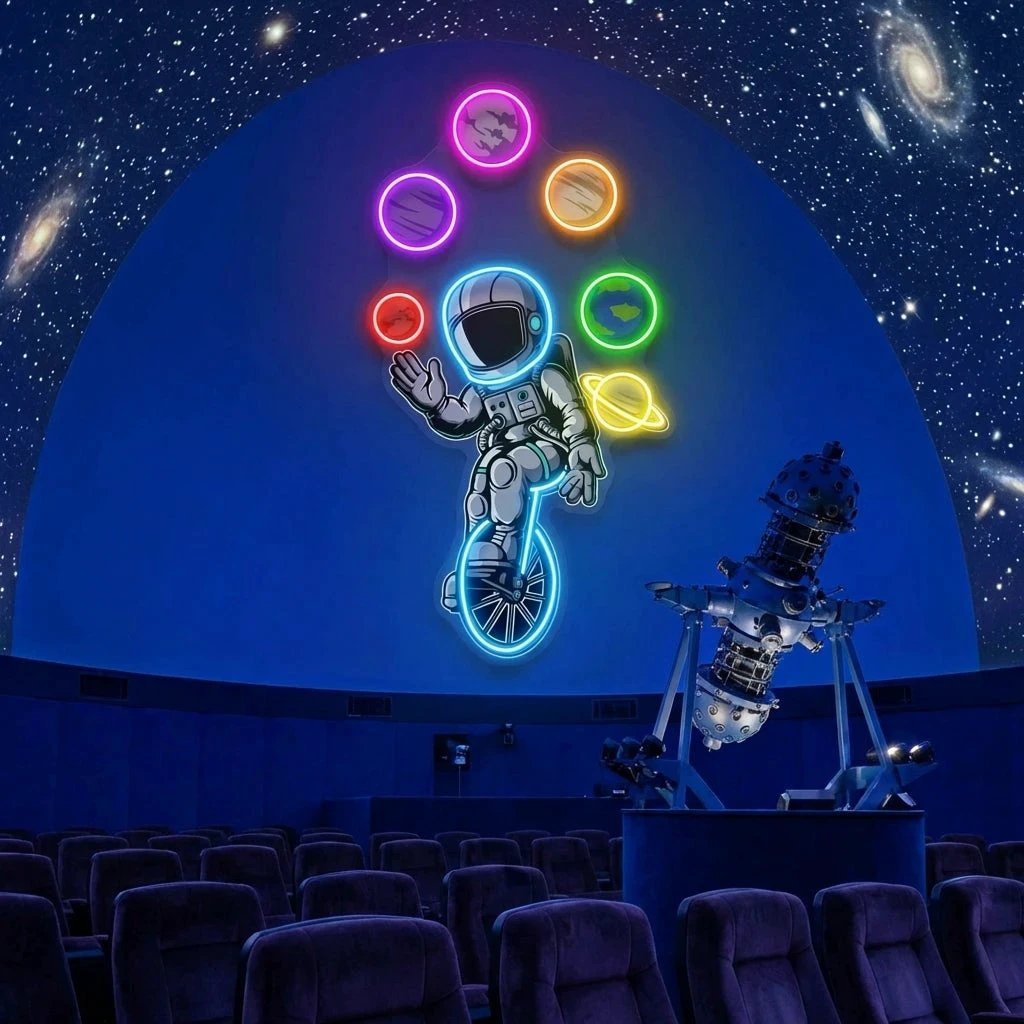Astronaut Juggling Circus Galaxy Planets Artwork Led Neon Sign Light