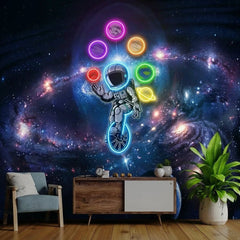Astronaut Juggling Circus Galaxy Planets Artwork Led Neon Sign Light