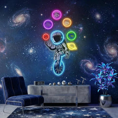 Astronaut Juggling Circus Galaxy Planets Artwork Led Neon Sign Light