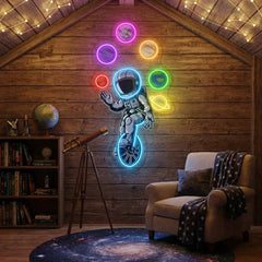 Astronaut Juggling Circus Galaxy Planets Artwork Led Neon Sign Light