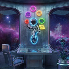 Astronaut Juggling Circus Galaxy Planets Artwork Led Neon Sign Light