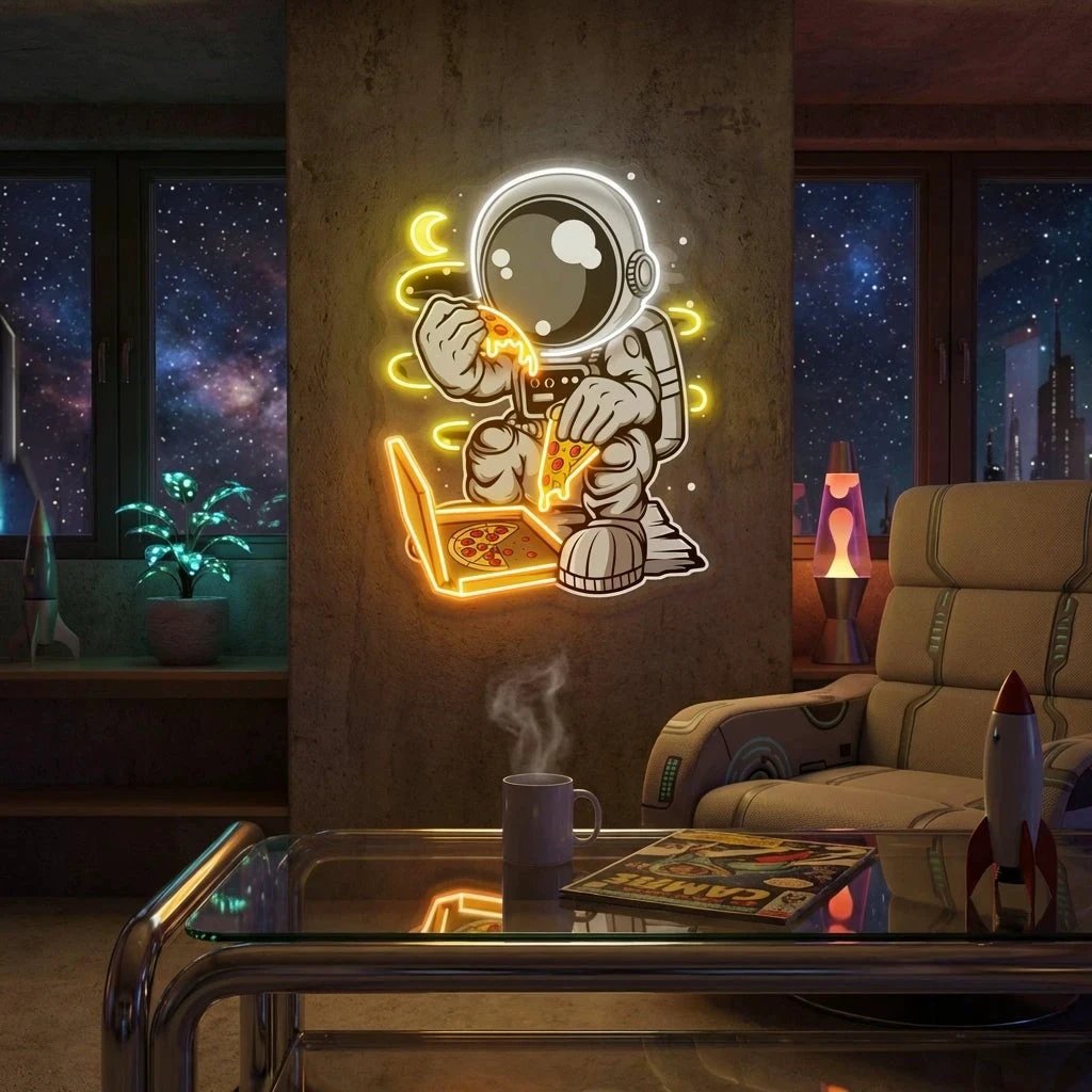 Astronaut Pizza Cartoon Artwork Led Neon Sign Light