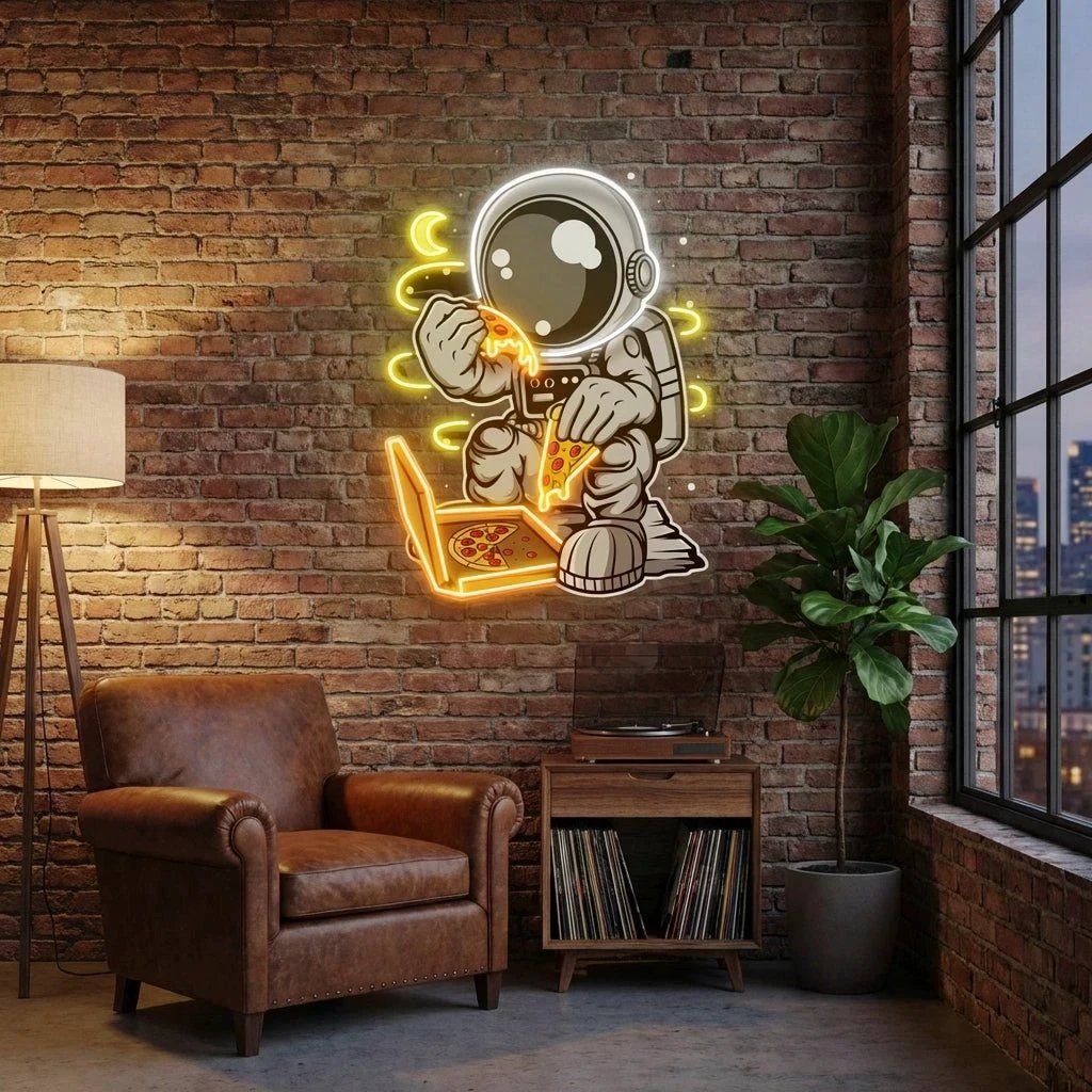 Astronaut Pizza Cartoon Artwork Led Neon Sign Light