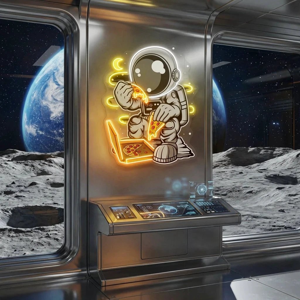 Astronaut Pizza Cartoon Artwork Led Neon Sign Light