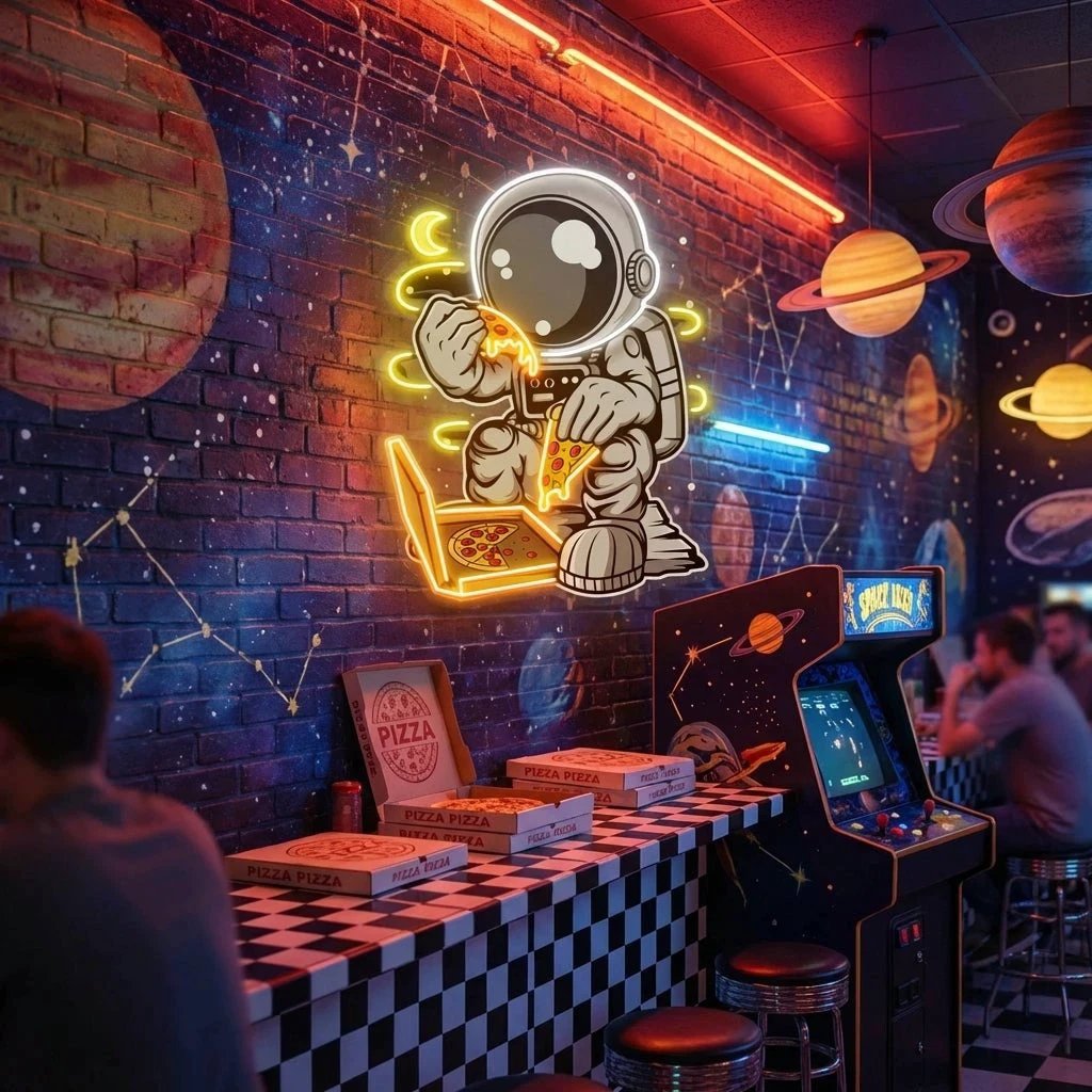 Astronaut Pizza Cartoon Artwork Led Neon Sign Light