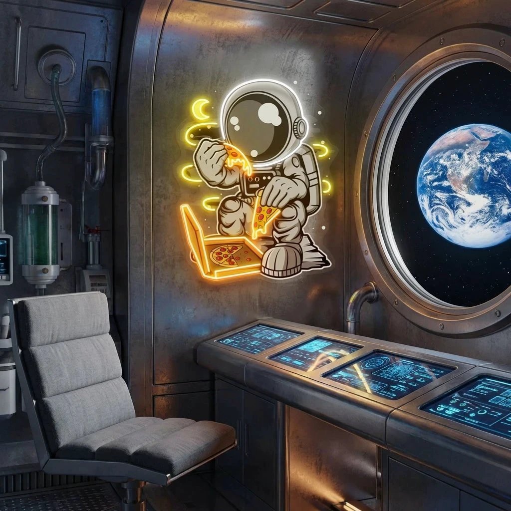 Astronaut Pizza Cartoon Artwork Led Neon Sign Light