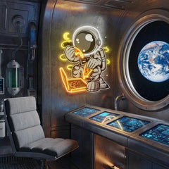 Astronaut Pizza Cartoon Artwork Led Neon Sign Light
