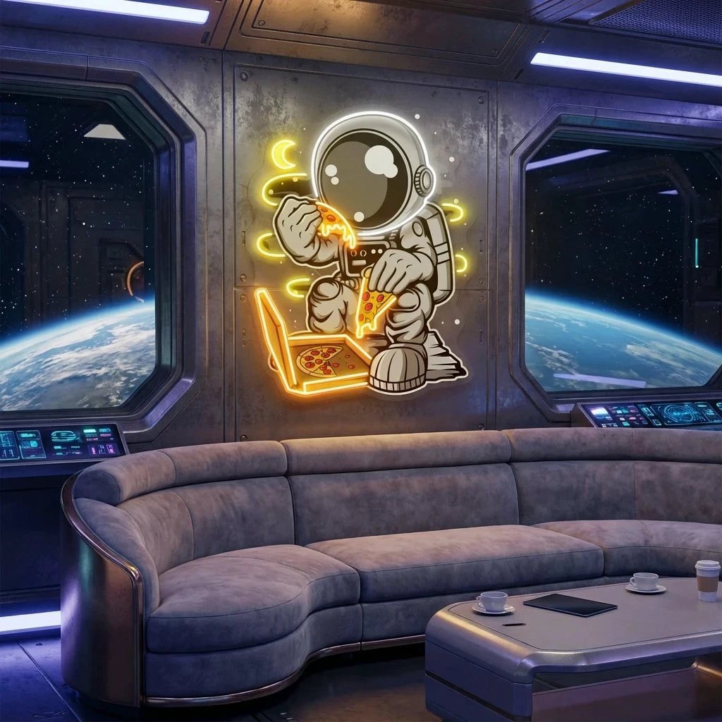 Astronaut Pizza Cartoon Artwork Led Neon Sign Light