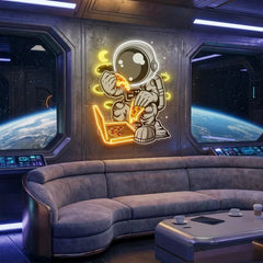 Astronaut Pizza Cartoon Artwork Led Neon Sign Light