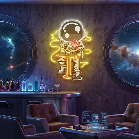 Astronaut Playing A Game Of Poker In Space Artwork Led Neon Sign Light