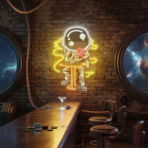 Astronaut Playing A Game Of Poker In Space Artwork Led Neon Sign Light