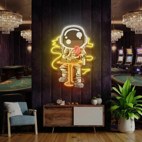 Astronaut Playing A Game Of Poker In Space Artwork Led Neon Sign Light