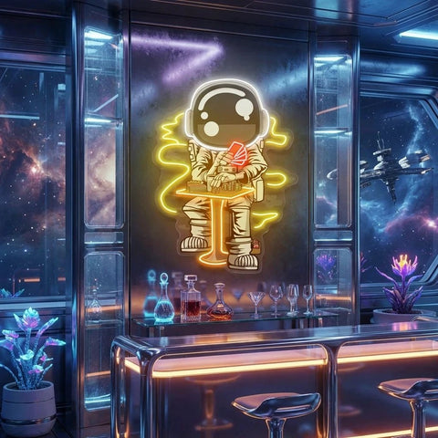 Astronaut Playing A Game Of Poker In Space Artwork Led Neon Sign Light