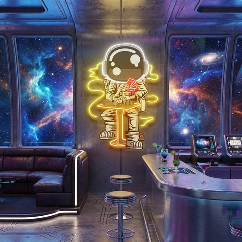 Astronaut Playing A Game Of Poker In Space Artwork Led Neon Sign Light