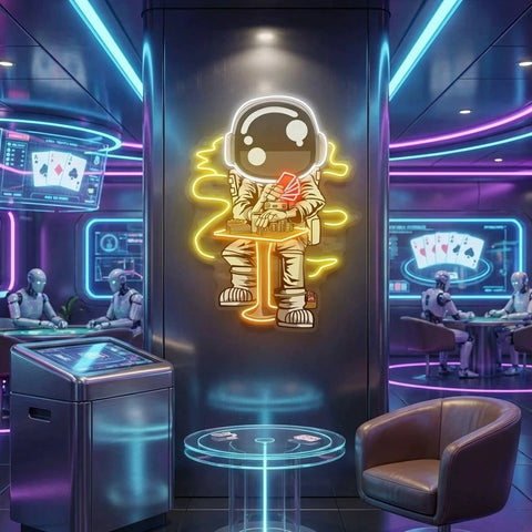 Astronaut Playing A Game Of Poker In Space Artwork Led Neon Sign Light