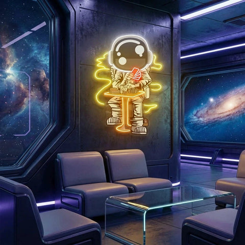 Astronaut Playing A Game Of Poker In Space Artwork Led Neon Sign Light