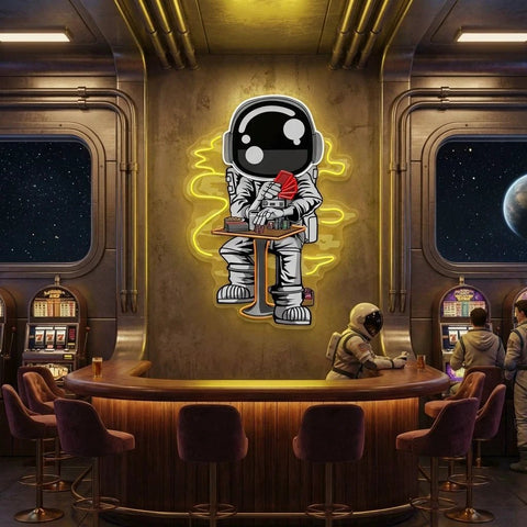 Astronaut Playing A Game Of Poker In Space Artwork Led Neon Sign Light