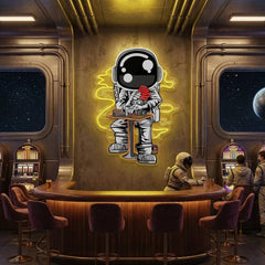 Astronaut Playing A Game Of Poker In Space Artwork Led Neon Sign Light