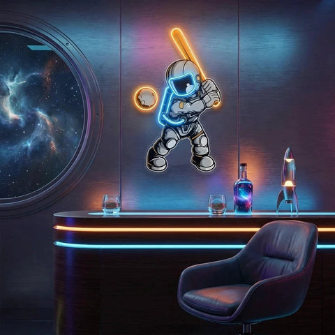 Astronaut Playing Baseball Artwork Led Neon Sign Light