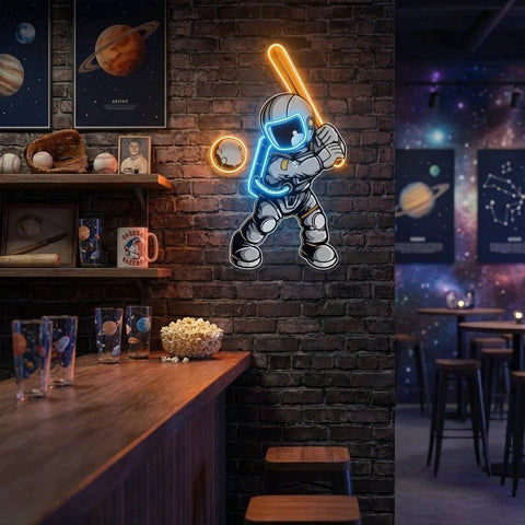 Astronaut Playing Baseball Artwork Led Neon Sign Light