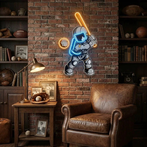 Astronaut Playing Baseball Artwork Led Neon Sign Light