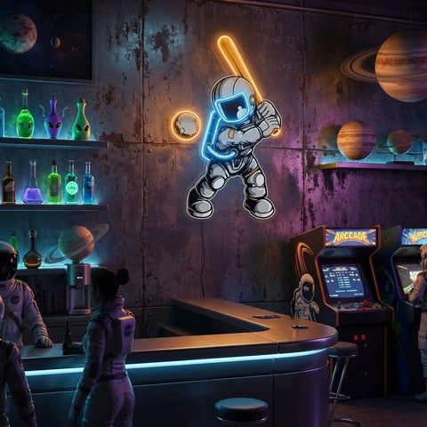 Astronaut Playing Baseball Artwork Led Neon Sign Light
