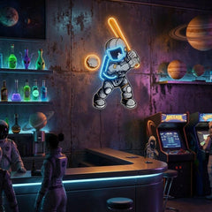Astronaut Playing Baseball Artwork Led Neon Sign Light