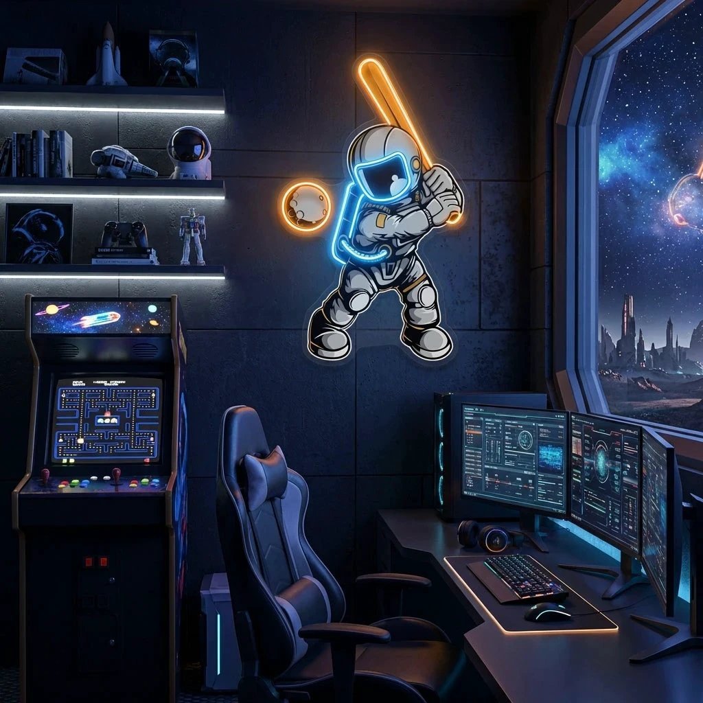 Astronaut Playing Baseball Artwork Led Neon Sign Light