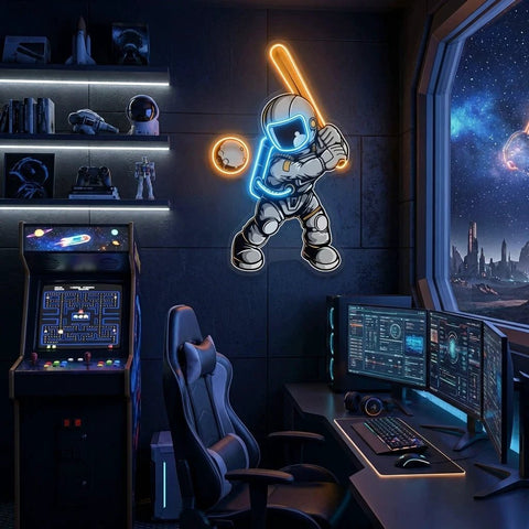 Astronaut Playing Baseball Artwork Led Neon Sign Light