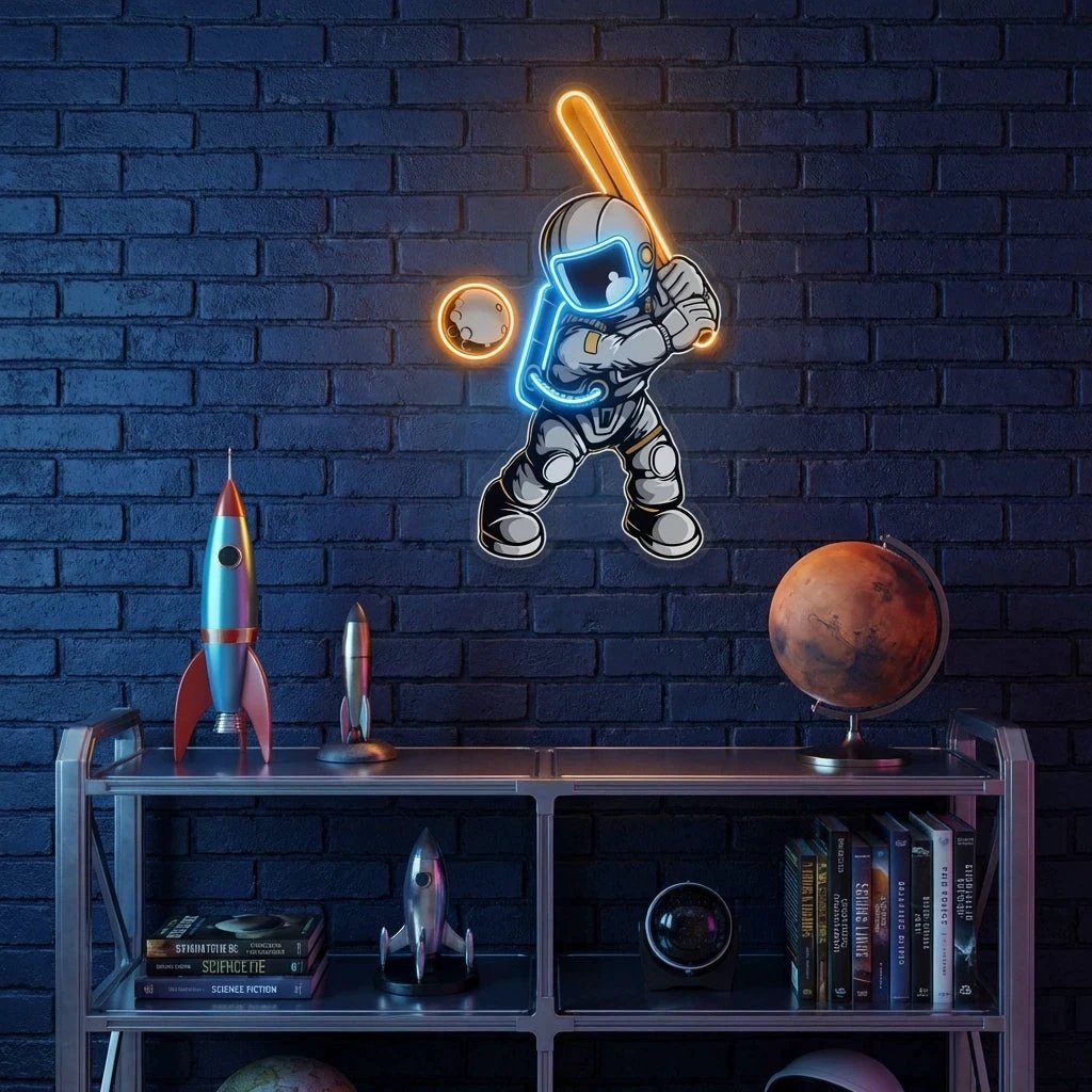 Astronaut Playing Baseball Artwork Led Neon Sign Light