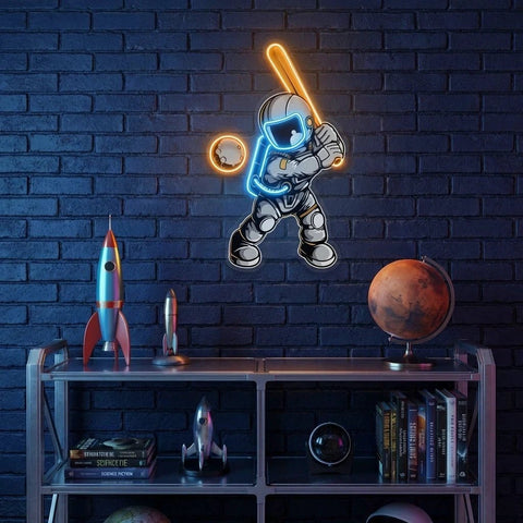 Astronaut Playing Baseball Artwork Led Neon Sign Light