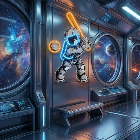 Astronaut Playing Baseball Artwork Led Neon Sign Light