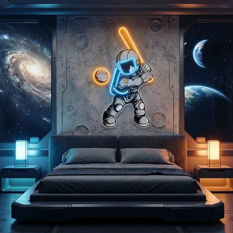 Astronaut Playing Baseball Artwork Led Neon Sign Light