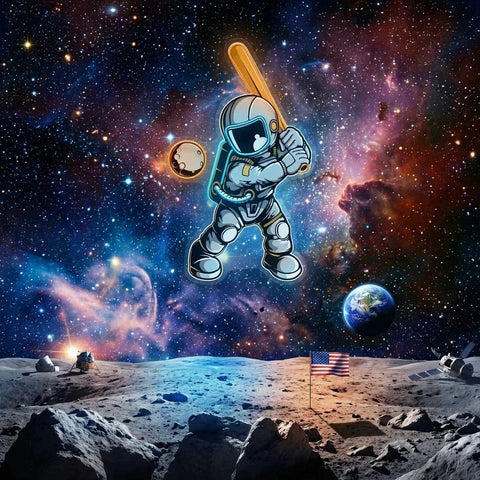 Astronaut Playing Baseball Artwork Led Neon Sign Light