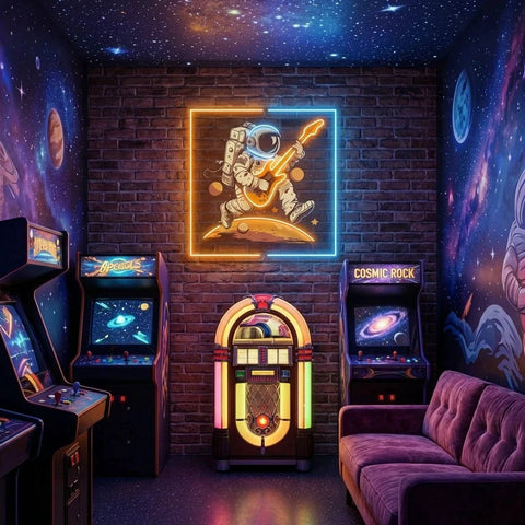 Astronaut Playing Guitar On Moon Artwork Led Neon Sign Light