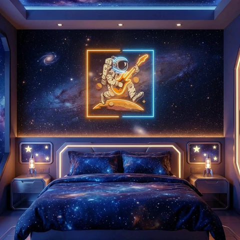 Astronaut Playing Guitar On Moon Artwork Led Neon Sign Light
